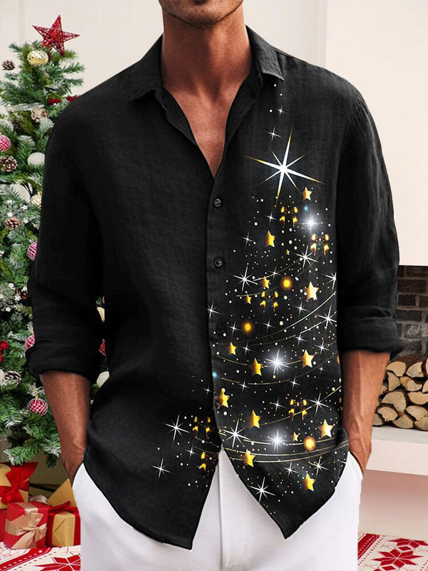 Christmas Shining Star Printed Shirt Shirts coofandy Black S 