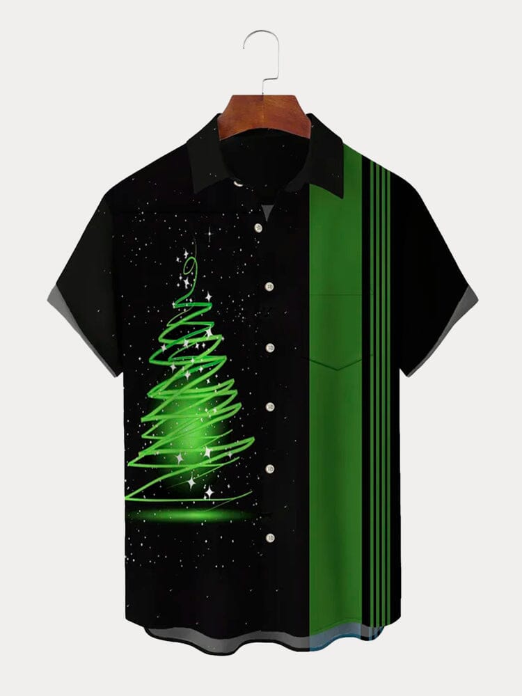 Christmas Tree Graphic Cotton Linen Shirt Shirts coofandy Green S 