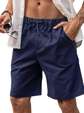 Classic Elastic Waist Linen Shorts (US Only) Shorts coofandy Navy Blue S 